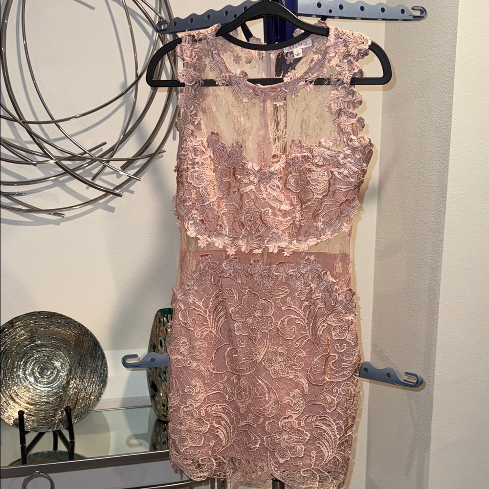 a'gaci Floral Lace Mini Dress in Blush
